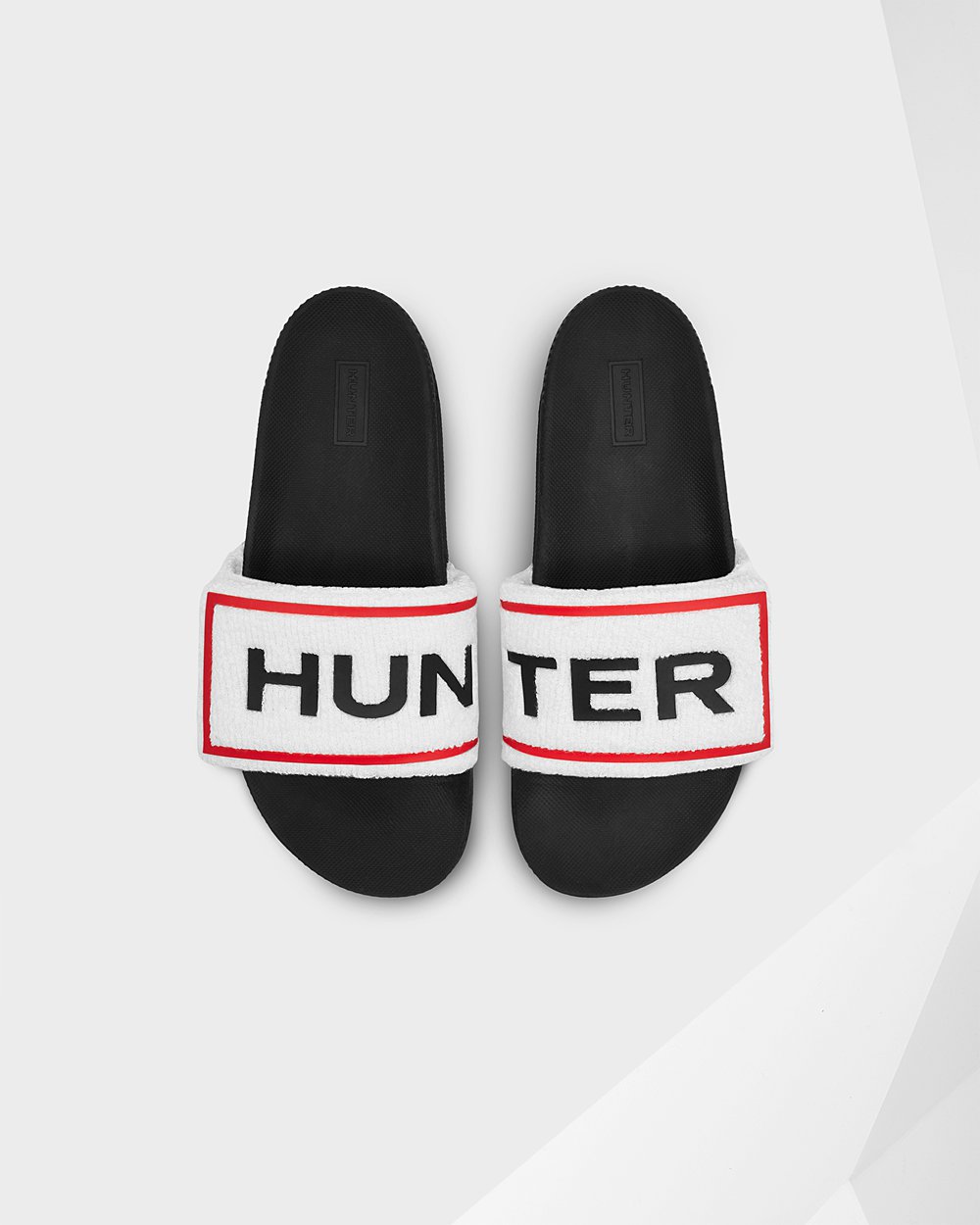 Hunter Mujer Original Terry Towelling Logo Adjustable - Chanclas Negras/Blancas - 624-TWAPNB